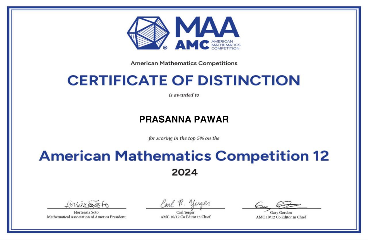 Distinction on AMC 12 A Prasanna