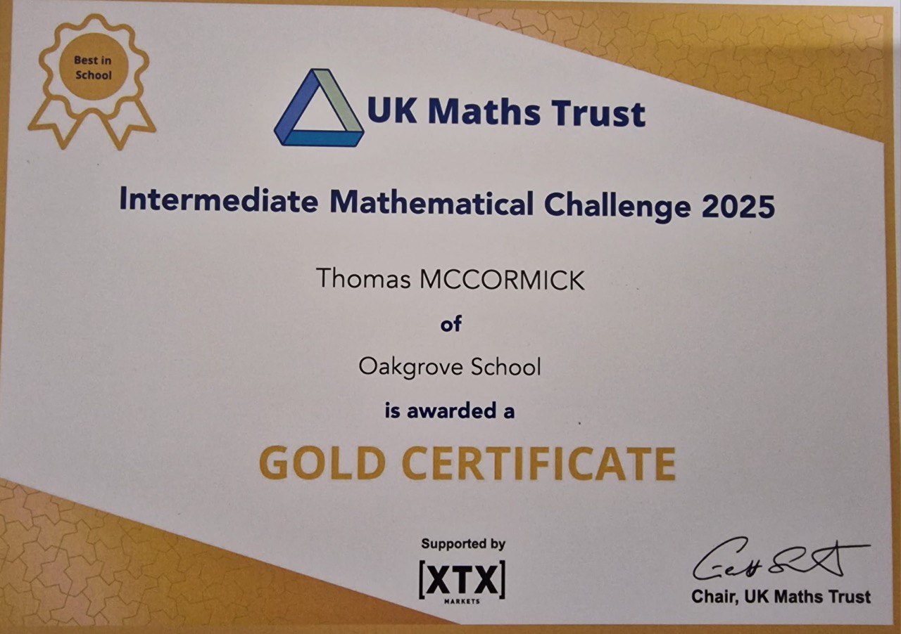 Gold in IMC of UKMT 2025.